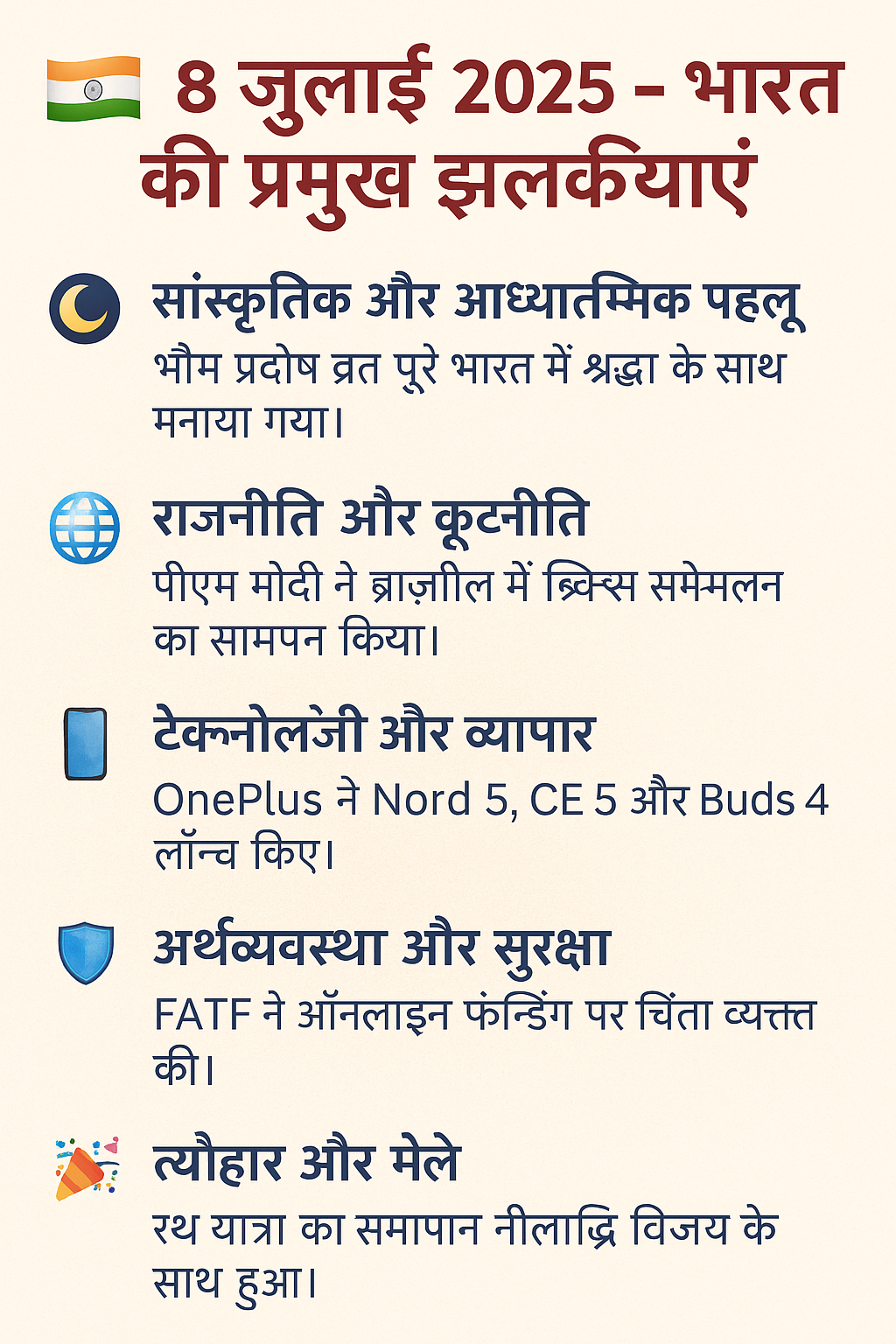 भारत में आज 8 जुलाई 2025